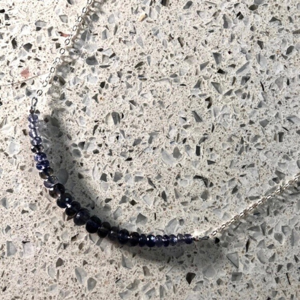 New Genuine Natural Untreated Iolite Moonstone Sterling Silver Necklace